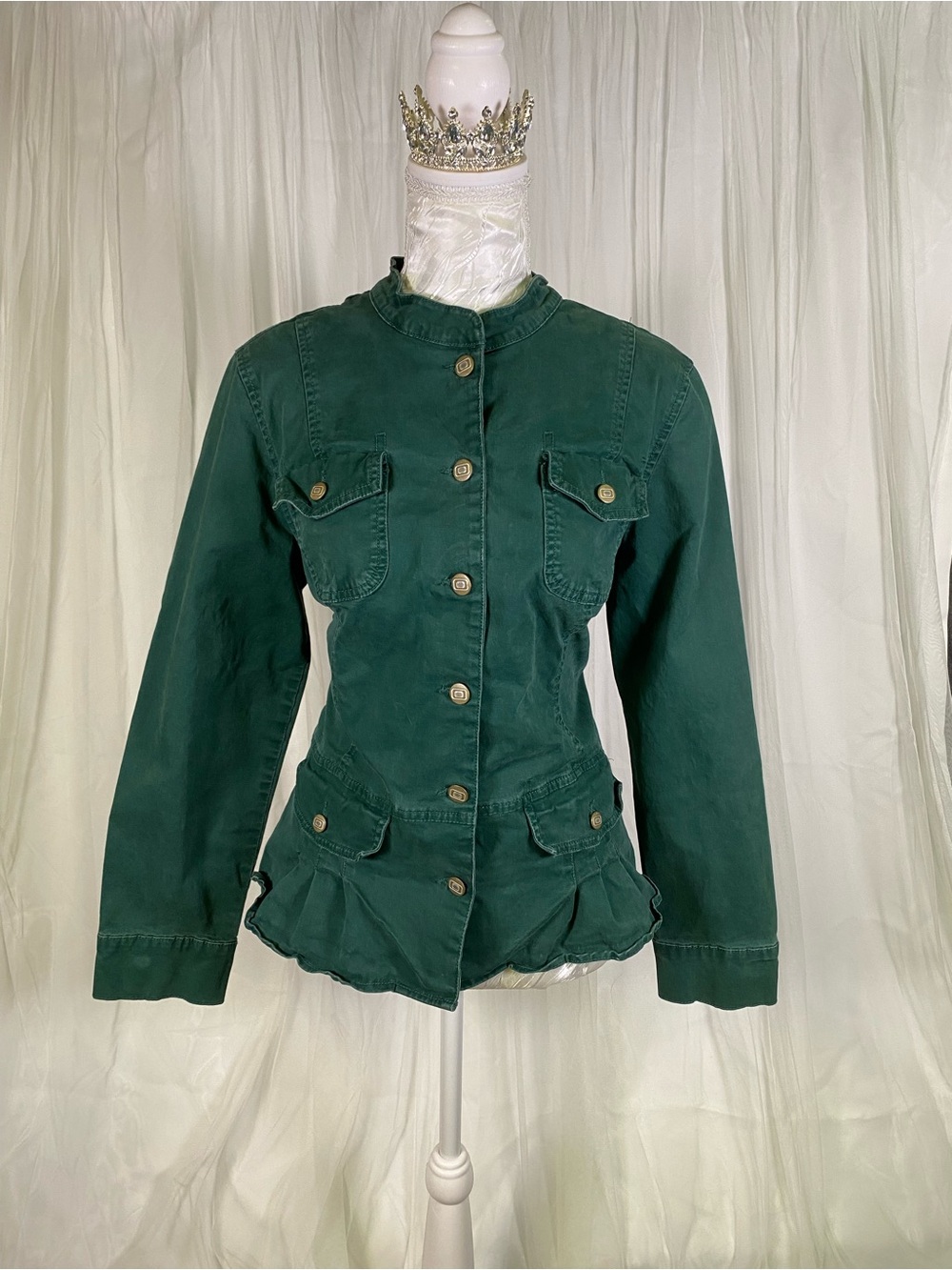 Bandolino Forest Green Utility Jacket with Peplum Hem and Pleats